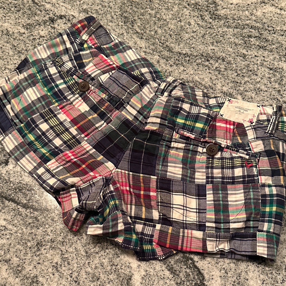 American Eagle Outfitters Plaid Multicolor Patchwork Jean Shorts - Picture 6 of 6